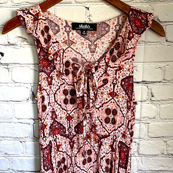LuLu's Pink, Brown & White Sleeveless Gauze Dress Size S - Picture 2 of 5